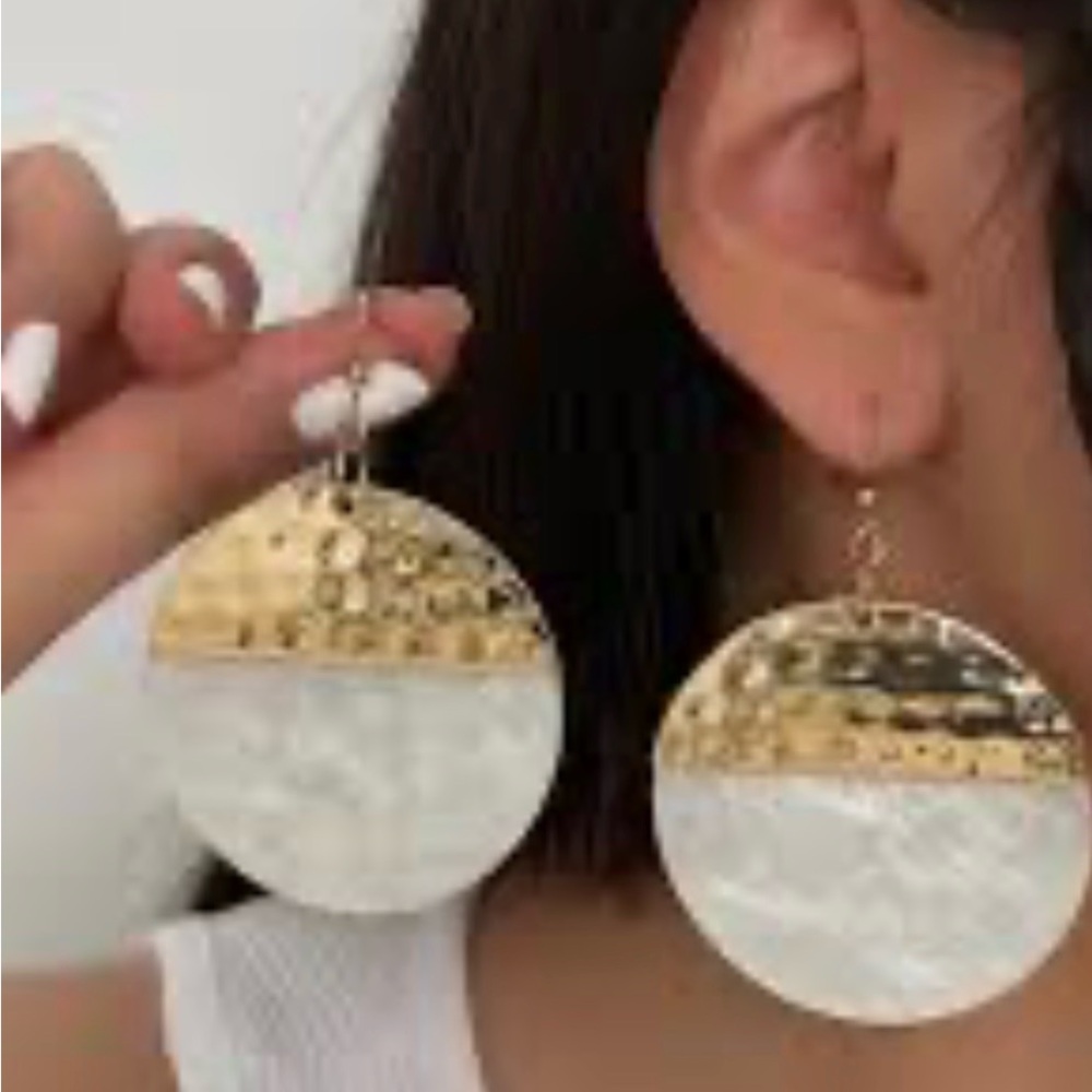 Chic Gold and White Disc “Half Moon” Earrings